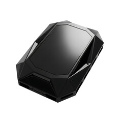 Futuristic sleek black robotic head isolated on transparent background