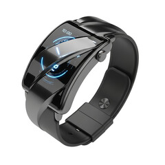 Smartwatch with blue interface on wristband isolated on transparent background