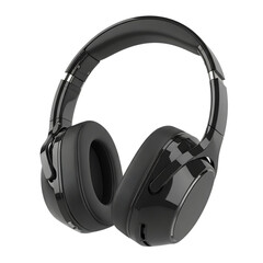 Black wireless over ear headphones isolated on transparent background