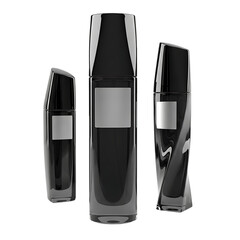 Three glass perfume bottles isolated on transparent background