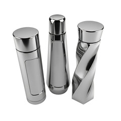 Three silver salt and pepper shakers isolated on transparent background