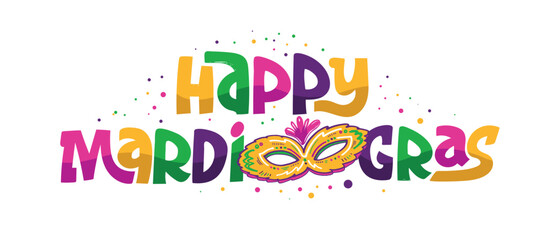 Fototapeta premium Mardi Gras - hand drawn doodle lettering quote. Lettering for t-shirt design, mug print, bag print, clothes fashion. 100% hand drawn vector image. 