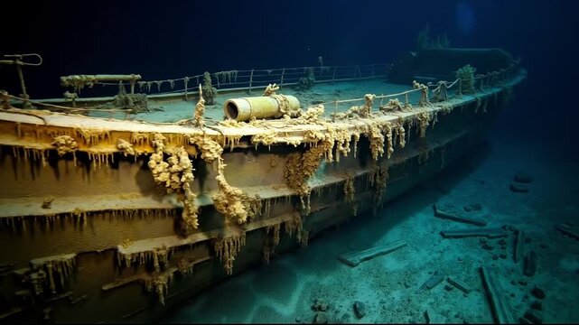 A ship that is sitting in the ocean with icicles on it