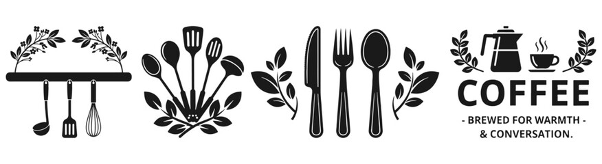 Culinary Essentials: A collection of meticulously crafted, elegant culinary illustrations, ideal for adding a touch of sophistication to various design projects.