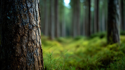 Obraz premium Close-up of Pine Tree Bark in a Lush Forest texture