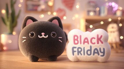 Black kawaii plush with Black Friday sign