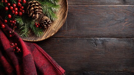 Linen cloth folded on a dark rustic wooden table