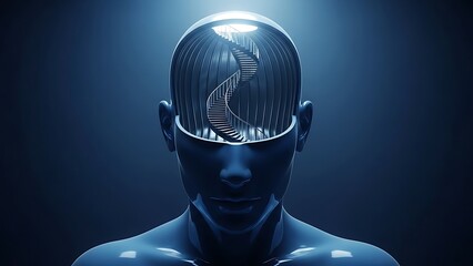 Cyborg head with exposed circuitry and glowing light source