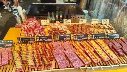 Luxury Japanese Street Food Stall with A5 Wagyu Beef and Seafood Skewers