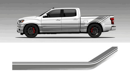 Side profile of a white pickup truck featuring aftermarket bumper and side steps with a gray background.