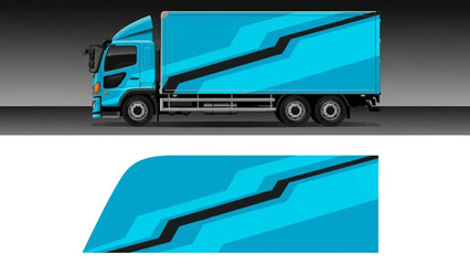 Sleek blue truck trailer featuring bold graphic design and modern stripes.