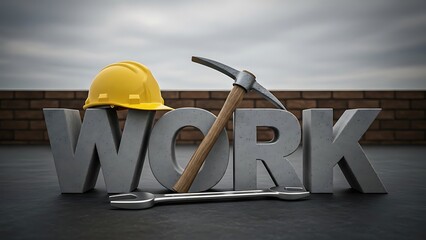 Construction and work concept with hard hat and tools