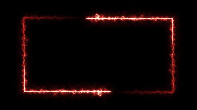 Fire neon light rectangle frame loop animated background. Burning neon lights frame box animation seamless loop, alpha channel, Fire line glowing rectangle border 4k video footage.