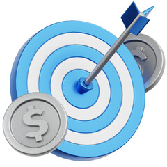 3D Illustration of Target with Arrow Hitting Bullseye Surrounded by Money