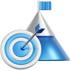 Realistic 3D Target with Arrow and Mountain Peak Achievement Goal Concept