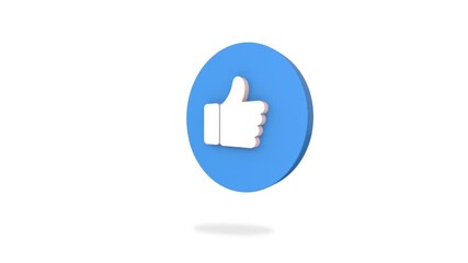 thumb up icon 3D blue thumbs up button icon rotating. Social media like and approval symbol on white background - Powered by Adobe