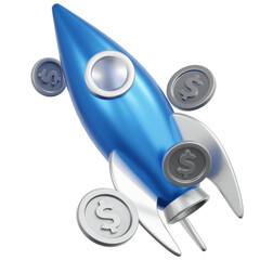 3D Rendered Detailed Rocket Launch with Dollar Coins Illustration