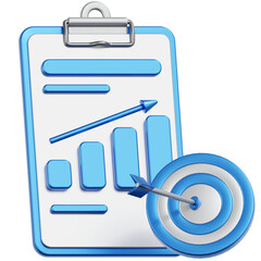 3D Rendered Clipboard Growth Chart with Target for Financial Success