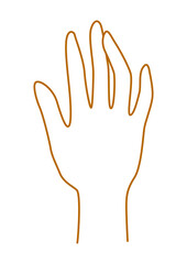 Obraz premium Hand gesture image. Palm points or gives something. Line art style isolated human hand.