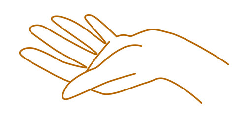 Hand gesture image. Palm points or gives something. Line art style isolated human hand.
