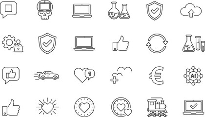 Modern technology business line icons set security cloud innovation social media finance outline vector illustration collection