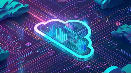 Neon cloud computing concept with digital circuit visualization. - Powered by Adobe