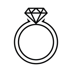 A simple outline icon of a diamond ring representing engagement and luxury isolated on white background, Vector, illustration