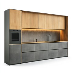 Modern Kitchen Cabinet Design with Wooden and Grey Finish, Sleek Appliances and Lighting
