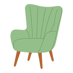 Green armchair design in a minimal style showing clean lines and simple shapes in a bright setting