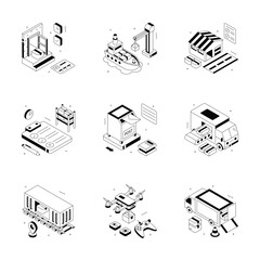 Get this handy pack of logistics and delivery illustrations in isometric style