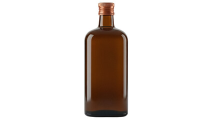 Isolated spirit bottle with copper cap, brown glass container for alcohol and liqueur