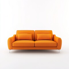 Fototapeta premium Modern Orange Sofa with Pillows on White Background, Minimalist Living Room Furniture