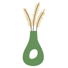 Decorative green vase with dried plants placed on a tabletop settings for home decor enhancement and design ideas