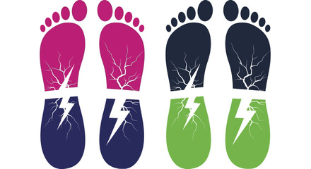 Cracked Footprints with Lightning Bolts in Pink, Blue, and Green Colors