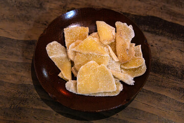 a traditional Korea snack called pyeongang made of dried ginger and sugar