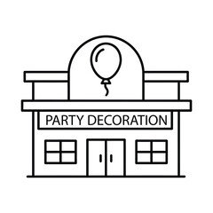 Simple black and white line icon of a party decoration shop building isolated on white background, Vector, illustration