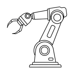 Simple line drawing of an industrial robotic arm with a gripper on a white background isolated on white background, Vector, illustration