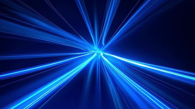 青い光の軌跡が描く未来的曲線空間 高速ワープ