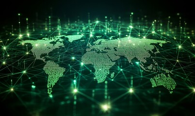 Network technology with interconnected nodes in the digital realm, representing data transfer, communication, and seamless connectivity. A robust and efficient tech infrastructure, Generative AI