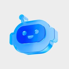 3D Glass AI Chatbot Icon, Artificial Intelligence Assistant Concept. Liquid Glass design icon, a trending glass icon for graphic design, UI, UX interfaces, and 3D illustration.