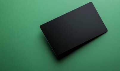 blank black bank card or gift voucher card on a green background, symbolizing financial gifting or an exclusive offer. A minimalistic design for promotional purposes and branding, Generative AI