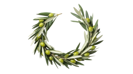 Isolated olive branch wreath with green olives, an elegant border for invitations cards etc.