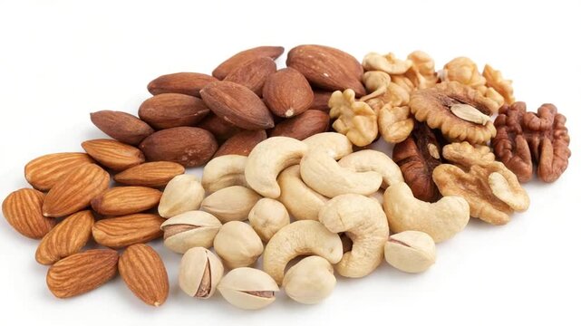 mixed nuts group isolated on white background video