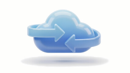 3D Cloud Sync Icon with Modern UI Style on Transparent Background