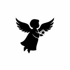 vector image of a small angel silhouette with a white background