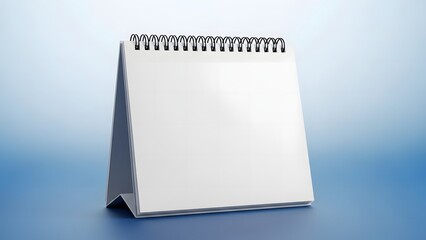 Empty white table calendar with spiral binding on a light blue gradient background
