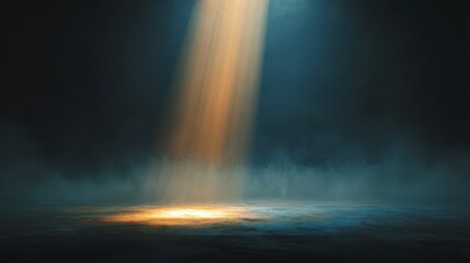 Naklejka premium Heavenly rays break through murky haze, revealing a solitary illuminated floor area