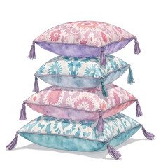 Ramadan social media banner with decorative oriental pillows, watercolor bohemian patterns, cozy islamic home style design