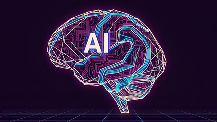 Artificial intelligence concept with glowing brain and circuit board