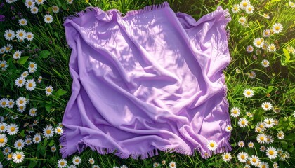 Top View Purple Picnic Blanket on Grass
